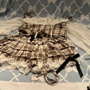 Plaid Ruffle Dress with White Sleeves